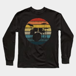 Bass drums Silhouette On A Distressed Retro Sunset graphic Long Sleeve T-Shirt